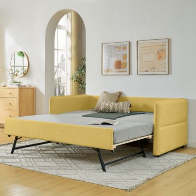 Boucle Daybed w/ Twin Trundle Sofa Bed