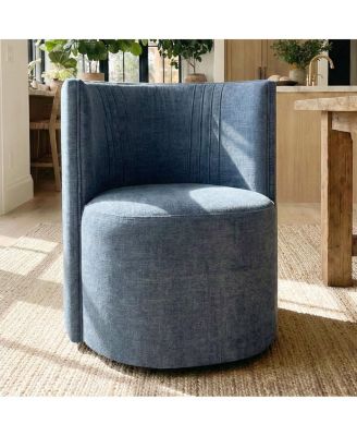 Textured Fabric Swivel Barrel Accent Dining Chair With Casters 1 Pc