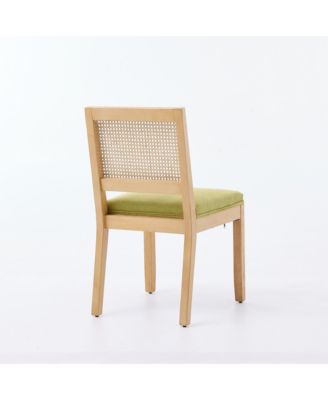 Farmhouse Rattan Dining Chairs Set of 2, Mid Century Modern Kitchen Chairs with Square Back and Solid Wood Frame for Dining Room