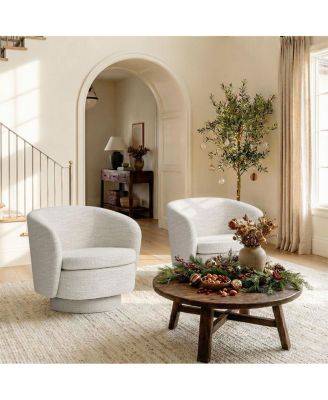 30.5" Swivel Tub Accent Chair, Woven Fabric Barrel Armchair, 1 Pc