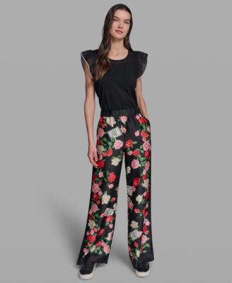 Petite Mid-Rise Soft Printed Full Pants