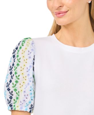 Women's Puff Short-Sleeve Crewneck Cotton T-Shirt