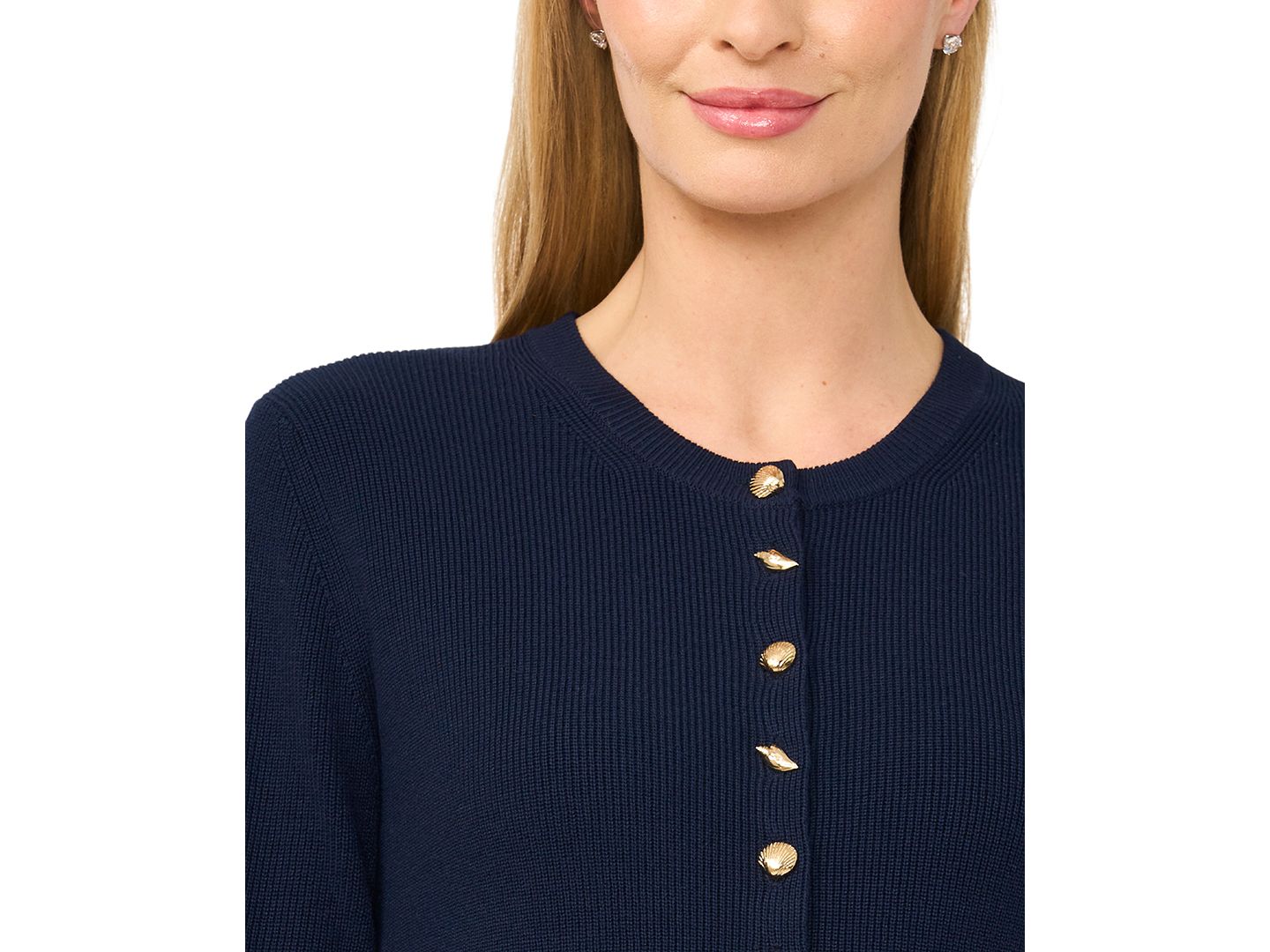 Женский кардиган CeCe Long-Sleeve Crewneck Shell-Button Cardigan, цвет: Тёмно-синий — фото 4