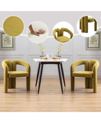 Velvet Fabric Barrel Side Chair Set of 2 - Curved Backrest Accent Chairs with Elephant Feet for Living Room