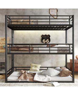 Metal Triple Bunk Bed with Guardrails