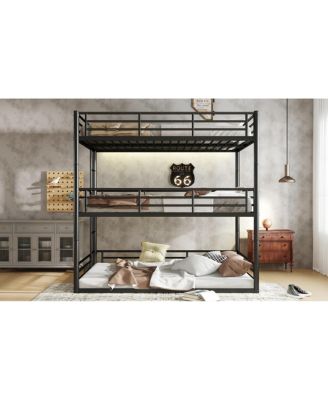 Metal Triple Bunk Bed with Guardrails