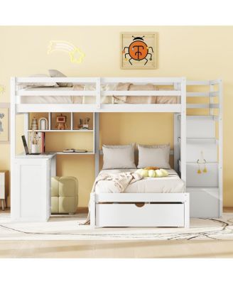 Full Over Twin Bunk Bed with Desk, Drawers and Shelves