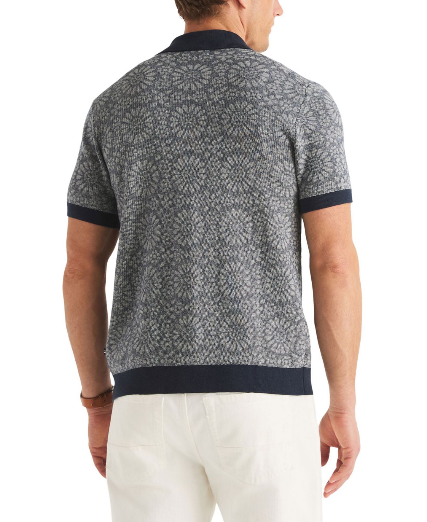 Мужской свитер Nautica Jacquard Classic-Fit Buttoned Polo Sweater, цвет: Тёмно-синий — фото 4