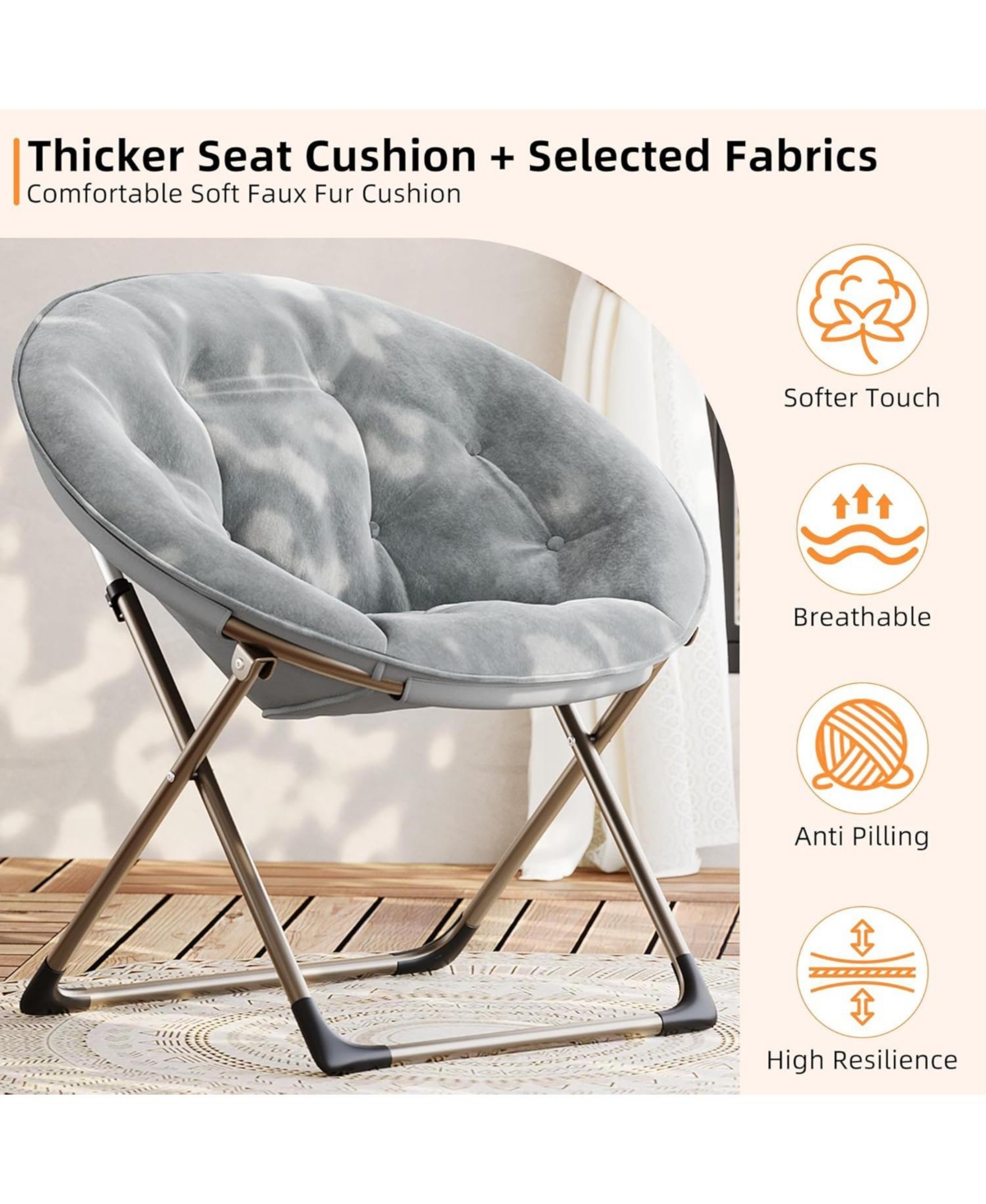 gaomon 2-Piece Saucer Chair Set, Faux Fur Lounge Moon Chairs, Oversized Plush Foldable Seat, Bedroom, Dorm