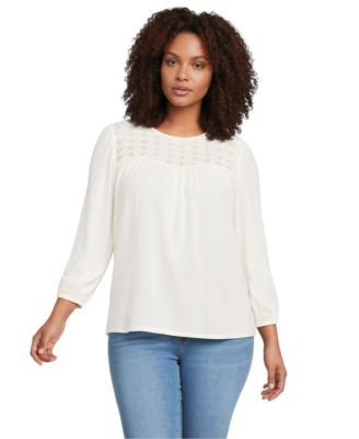 Plus Size 3/4 Sleeve Eyelet Mix Flowy Top