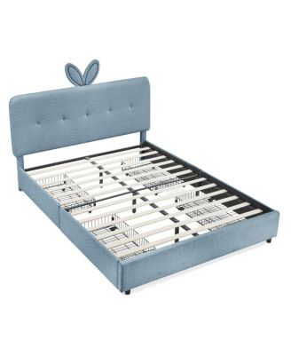 Kids Upholstered Bed w/ Rabbit Headboard, LED and Drawers
