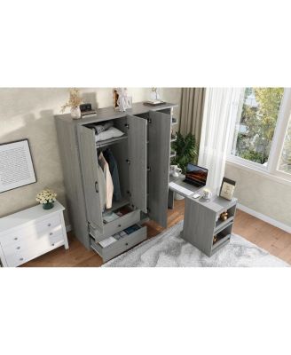 2-Door Wardrobe w/Hanging Rod, Desk and Drawers