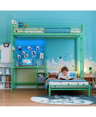  L-Shaped Twin Bunk Bed w/ Desk, Storage, Ladder