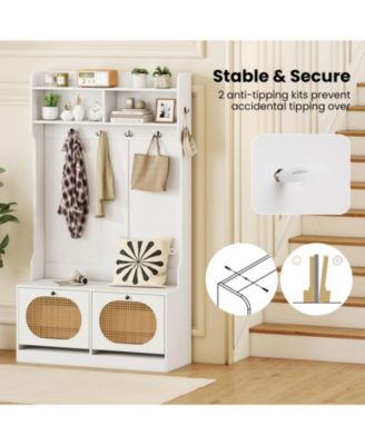 4-in-1 Entryway Hall Tree with Coat Rack, Shoe Bench and Flip Drawers