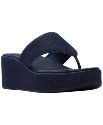 Women's Platfforms Denim Wedge Toe-Post Sandals