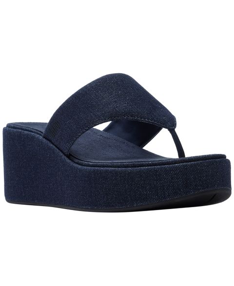 Женские сандалии FitFlop Platfforms Denim Wedge Toe-Post, цвет: Тёмный джинсовый