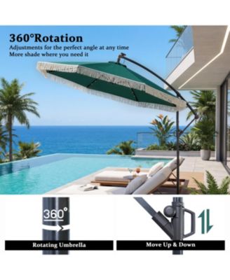 10ft Patio Offset Hanging Lighted Umbrella with Tassels