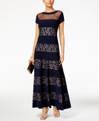 R & M Richards Petite Sequined Lace Striped Gown - Macy's