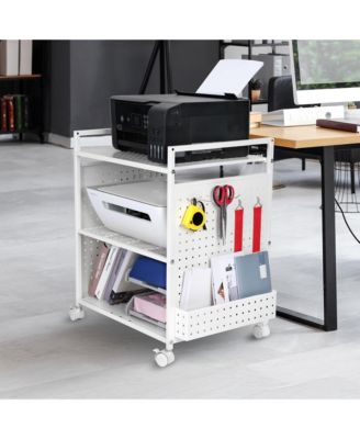 3-Tier Rolling Stand with Pegboard, Adjustable Shelf for Office/Home