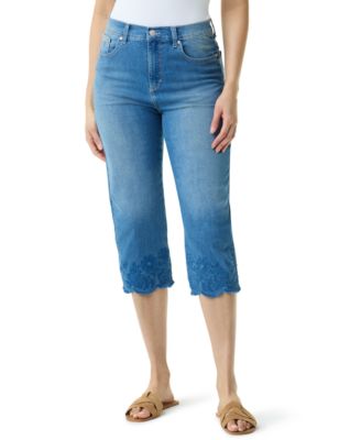 Women's Embroidered Scallop High-Rise Capri