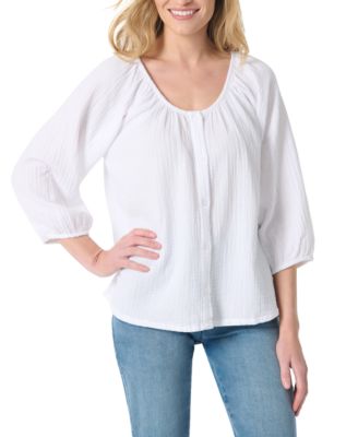 Women's Gauze Round Neck Peasant Top