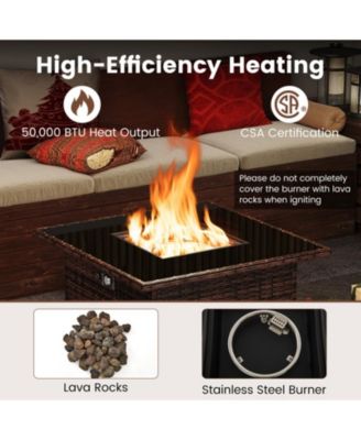 32.5 in Square Propane Fire Pit Table 50000 BTU with Tempered Glass Top