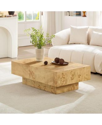 Burl Wood Veneer Rectangle Coffee Table - Mid-Century Modern
