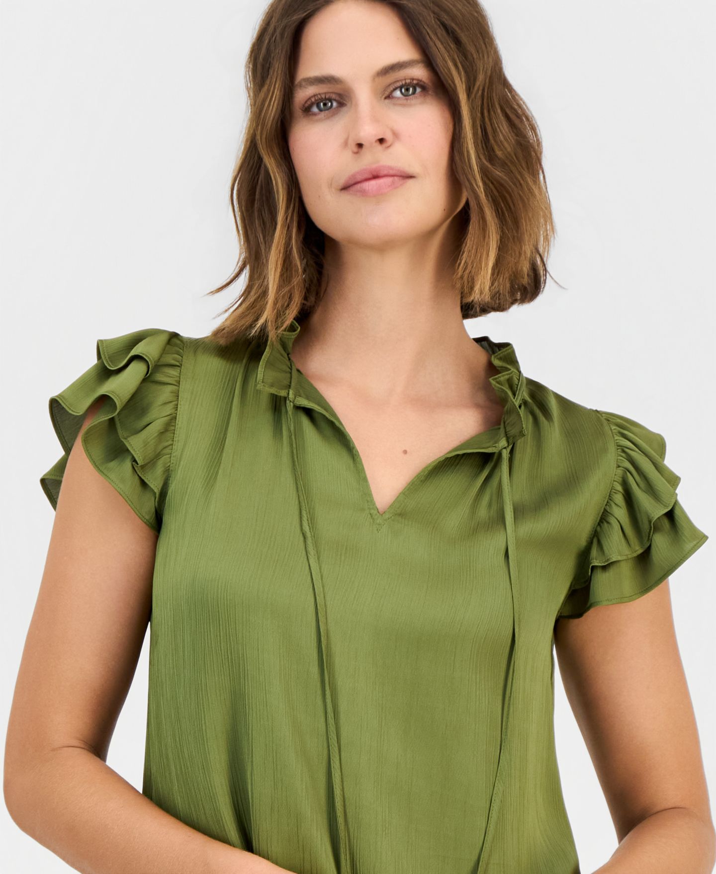 Женская блузка Anne Klein Tie-Neck Ruffle-Sleeve Blouse, цвет: Bay Leaf — фото 2