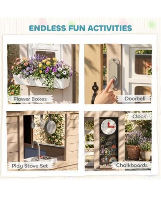 Outdoor Playhouse, Wooden Kids Playhouse with Dog Door, Cookware, Bell