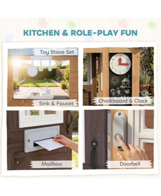 Outdoor Playhouse with Pet Door, Play Kitchen, Mailbox and Birdhouse
