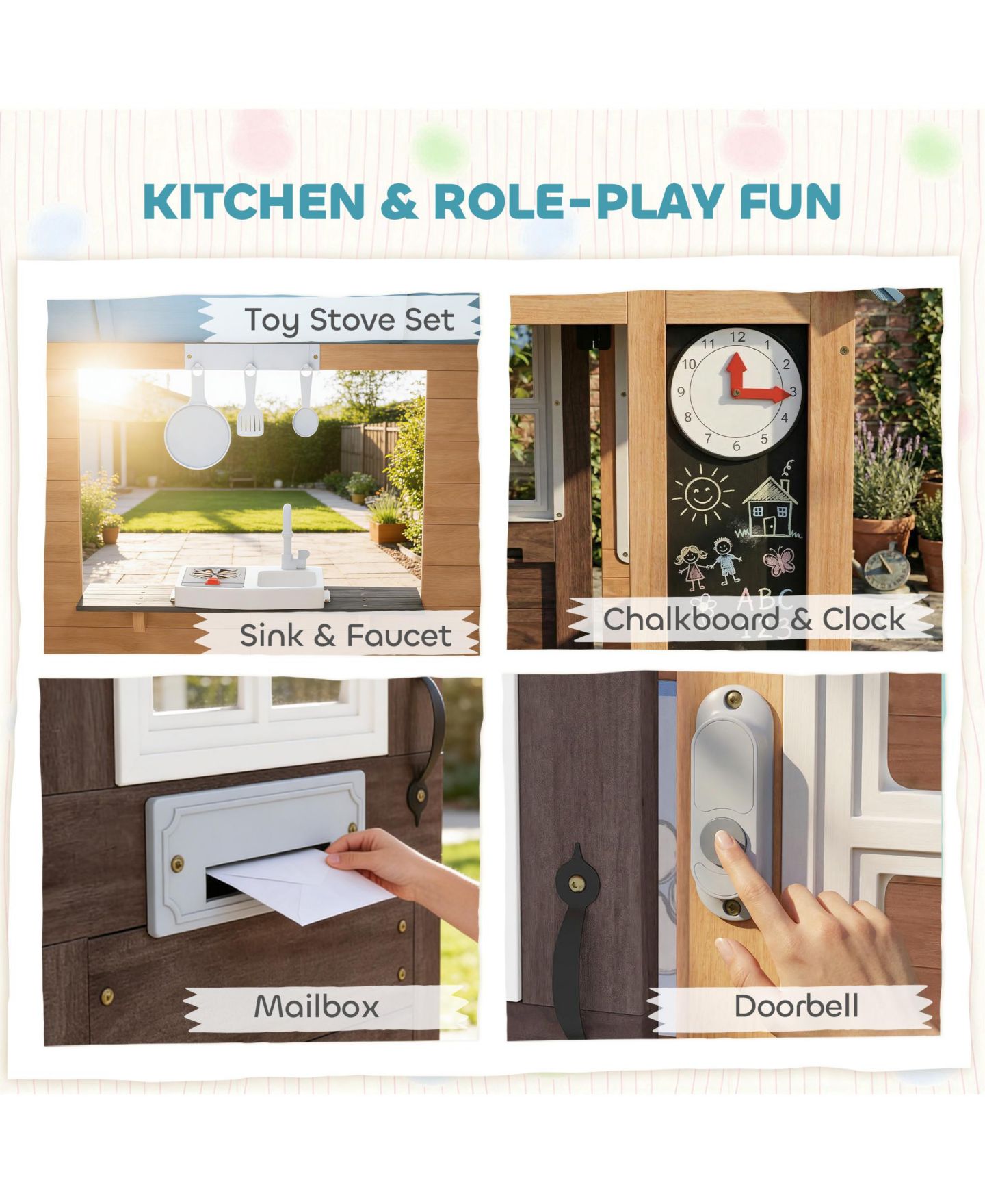 Детская игрушка Qaba Outdoor Play Kitchen Playhouse with Pet Door, Ages 2+, цвет: Коричневый — фото 4