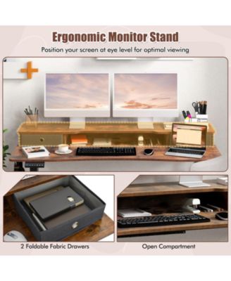  Height Adjustable Electric Standing Desk with 2 Drawers-Brown