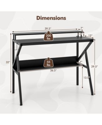Space Saving Computer Desk with Monitor Stand and Extra Storage Shelf for Work Study-Black