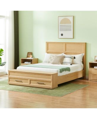 Queen Bed w/ Geometric Headboard and Storage Bench