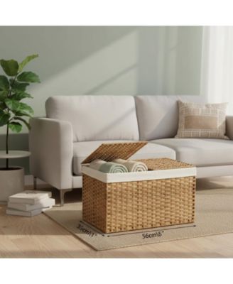 Storage Basket With Lid Woven Wicker 2 Bins 92 Gallon Foldable Removable Liners For Bedroom Laundry Room
