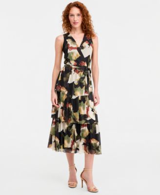 Women's Faux-Wrap Tiered Dress
