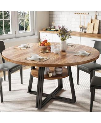 Round Dining Table for 4-6, 47.2 in Farmhouse Kitchen Table with Storage, Circle Dinner Tables