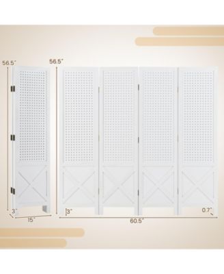 Pegboard Display Stand 4 Panel Folding Room Divider with Wooden Frame