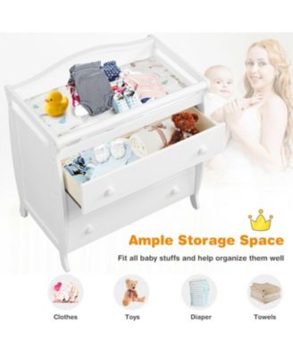 Baby Changing Table with 3 Storage Drawers and Safety Belt