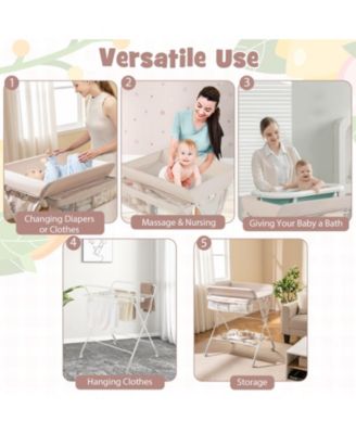 Portable Foldable Baby Changing Table with 3-Level Adjustable Height