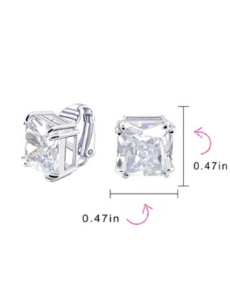 12MM Princess Cut Cubic Zirconia CZ Solitaire Statement Clip On Stud Earrings Non Pierced