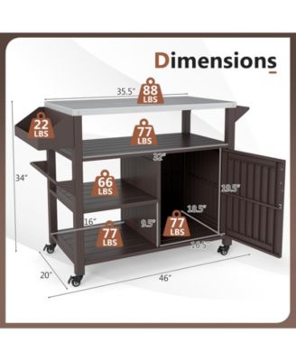 Outdoor Grill Cart with Storage Cabinet Shelves and Stainless Steel Top