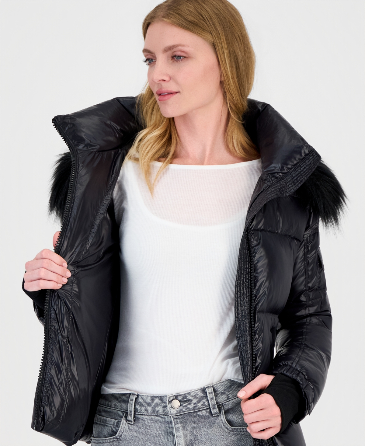 S13 Women's Allie Faux-Fur-Trim Hooded Puffer Coat