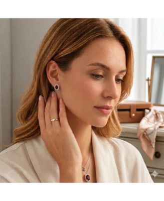 Elegant Oval Birthstone Halo CZ Studs
