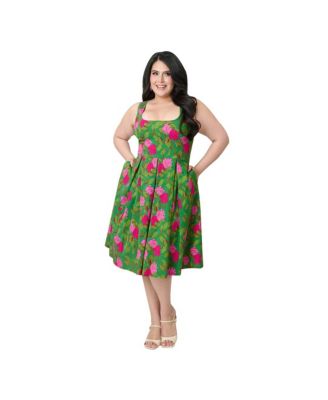 Plus Size Square Neck Pleated Swing Dress