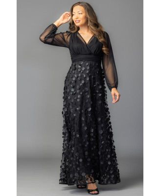 plus size evening dress uk Evening Dress | Appliqued Plus Size Chiffon Maxi with Long Lantern Sleeves