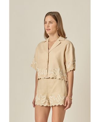 Women's Wavy Embroidered Crop Shirt