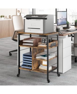 3-Tier Mobile Printer Stand with Charging Station, USB Ports, Storage Shelf, Under Desk Cart with Wheels for Living Room/Kitchen