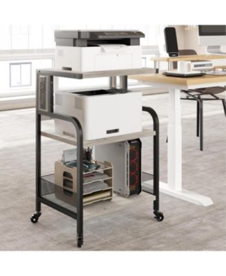 Heavy Duty Printer Stand with USB and Power Outlets, Rolling 3-Tier Cart, Mobile Printer Table for Home, Office