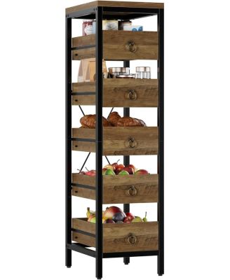 5-Tier Kitchen Fruit Vegetable Storage Rack, Narrow Snack Stand with Pull-Out Baskets, Utility Organizer